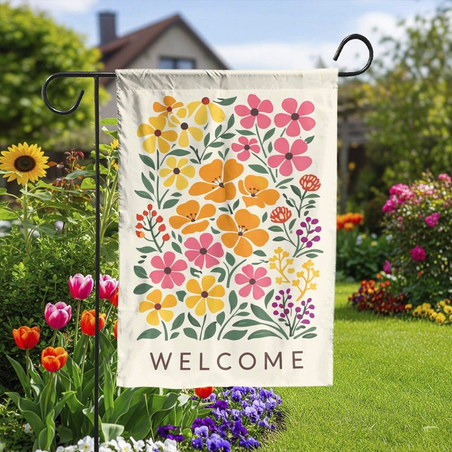 Welcome Garden Flag & House Flag | Colorful Modern Floral Print | Premium Double Sided Polyester | Seasonal Outdoor Decor for Yard & Porch | Housewarming Gift