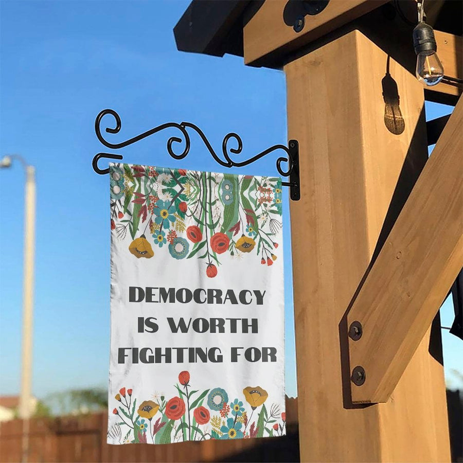 Democracy Garden Flag | Wildflower 'Democracy is Worth Fighting For' Sign | Premium Double-Sided Polyester | Political Yard Decor Gift