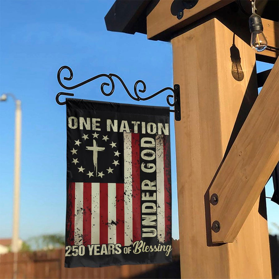 One Nation Under God Garden Flag | Vintage US Flag with Cross | Double Sided Weather Resistant Polyester | Patriotic Christian Home Decor Gift