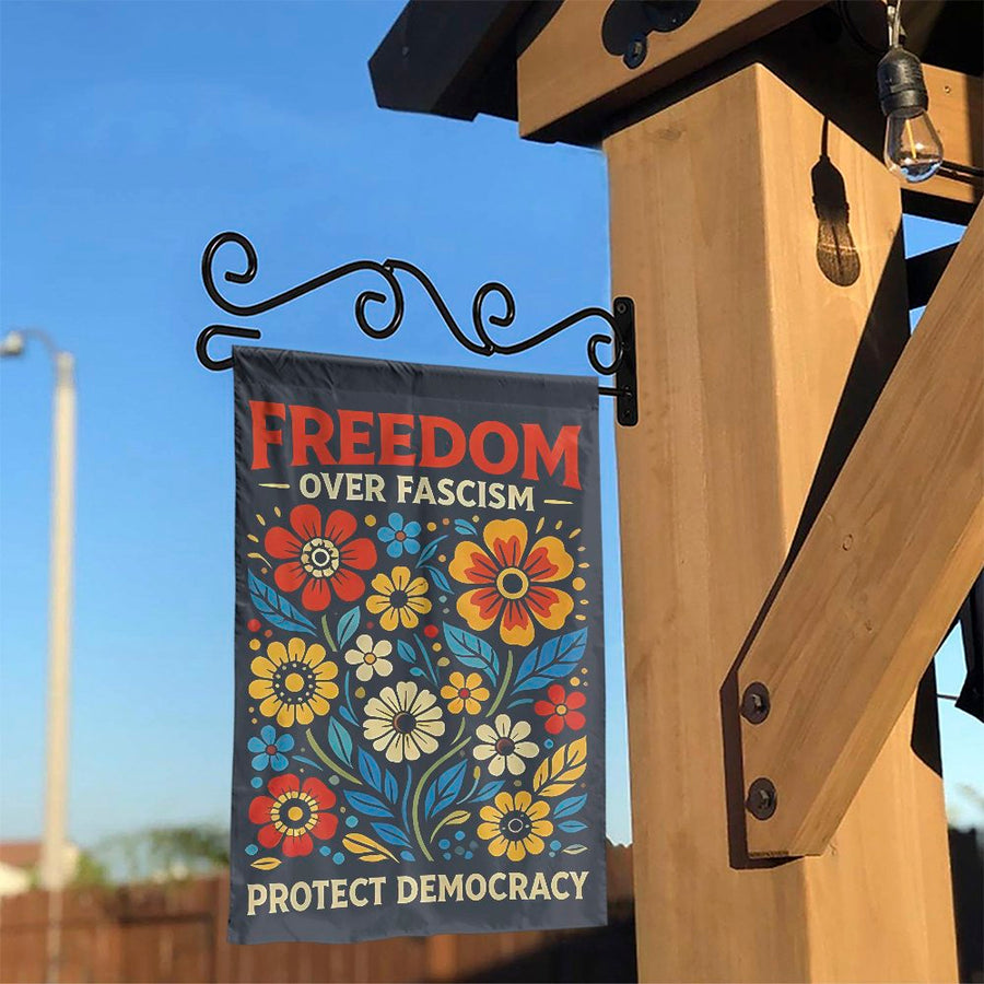 Freedom Over Fascism Garden Flag | Retro Floral Political Message | Double Sided Polyester | Protect Democracy Yard Decor Gift