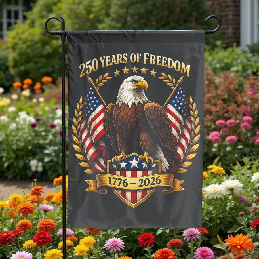 USA 250th Anniversary Garden Flag | 250 Years of Freedom Eagle Design | Double-Sided Weather Resistant Fabric | Patriotic Outdoor Decor Gift