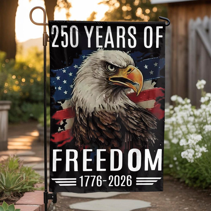 Patriotic Eagle Garden Flag | 250 Years of Freedom 1776-2026 Design | Double Sided Weather Resistant Fabric | Commemorative USA Yard Decor Gift