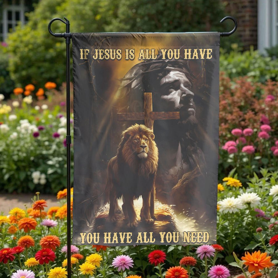 Christian Garden Flag with Jesus and Lion | Inspirational Quote Art | Weather-Resistant Double-Sided Polyester | Religious Gift for Yard Decor