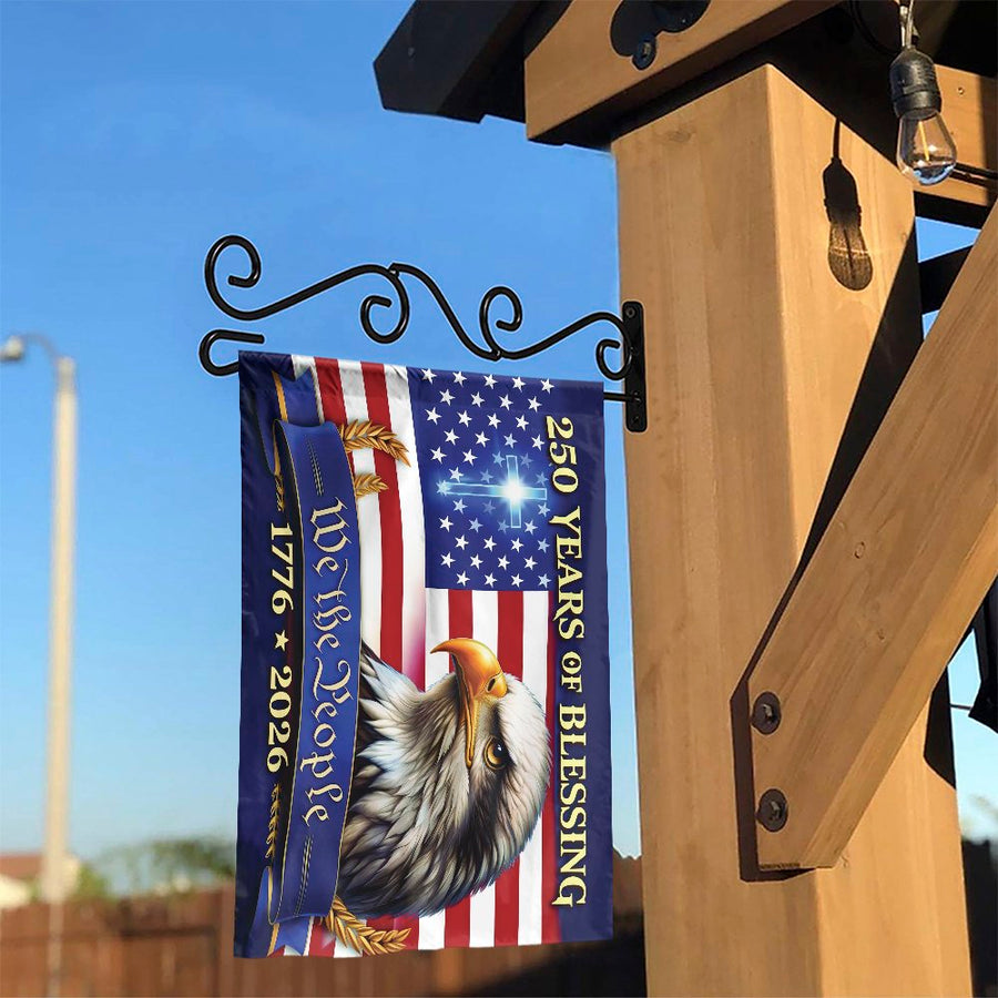 Patriotic 250th Anniversary Garden Flag | Eagle and Christian Cross Design | Weather-Resistant Polyester Decor | Commemorative 1776-2026 Yard Gift