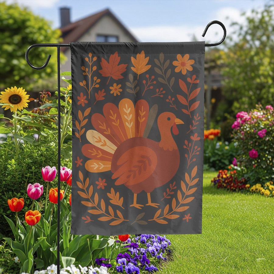 Thanksgiving Turkey Garden Flag | Double-Sided Rustic Fall Harvest Design | Premium Weather-Resistant Polyester | Autumn Yard Decor Gift