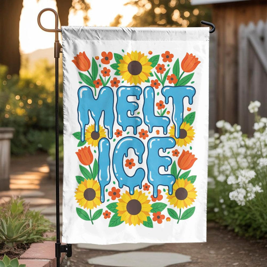 Melt ICE Garden Flag | Retro Floral Protest Sign with Sunflowers | Weather-Resistant Polyester | Progressive Activist Yard Art & Home Decor Gift