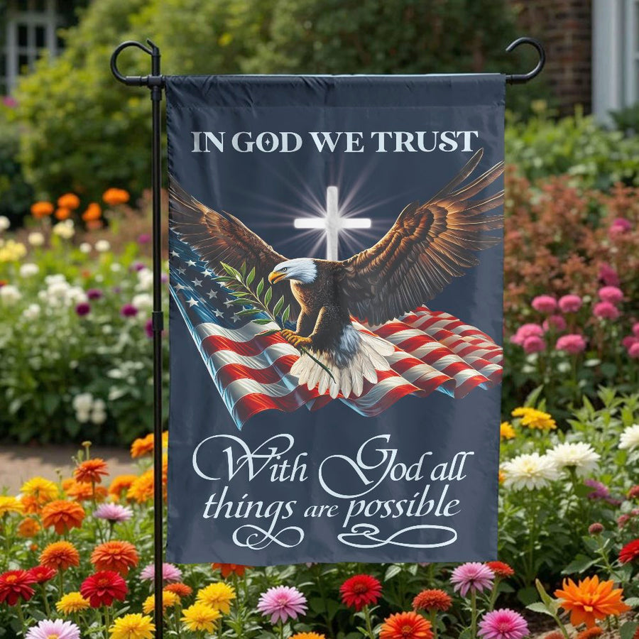 Christian Patriotic Garden Flag | In God We Trust American Eagle | Double Sided Weather Resistant Fabric | Religious Yard Decor Gift