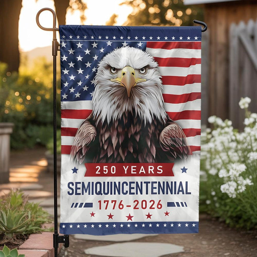 USA 250th Anniversary Garden Flag | Patriotic Eagle & US Flag Design | Double Sided Weather Resistant Polyester | Collector's Semiquincentennial Yard Decor