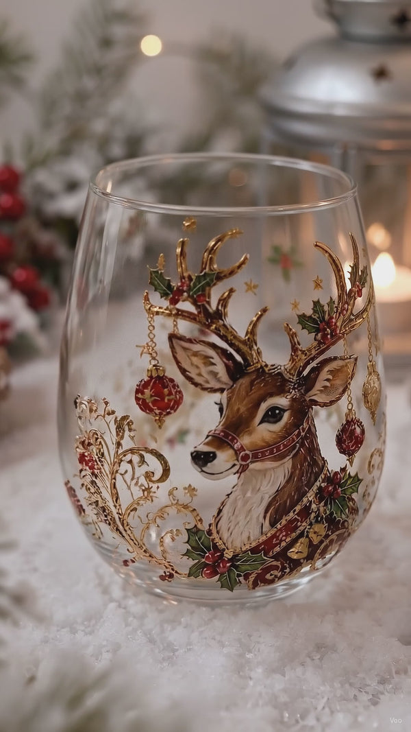 Reindeer Sleigh - the glass turning among snow, berries and candlelight.