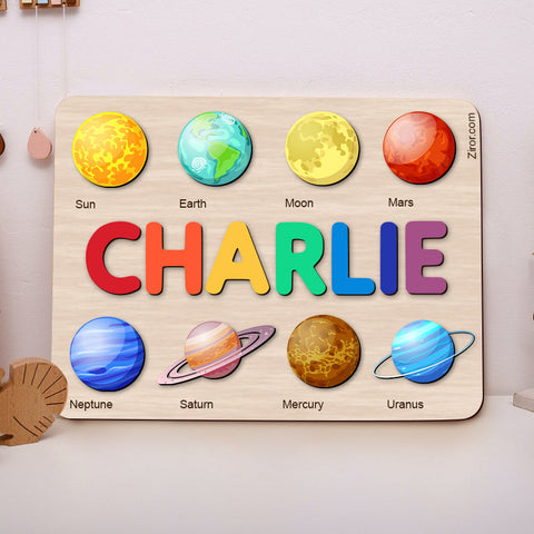 Solar System Personalized Name Puzzle - Wooden Montessori Learning Toys | Ziror