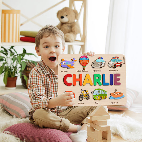 Transportations Personalized Name Puzzle - Wooden Montessori Learning Toys | Ziror