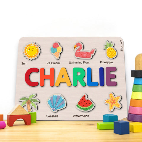 Beach Personalized Name Puzzle - Wooden Montessori Learning Toys | Ziror