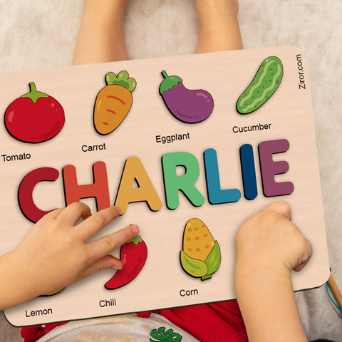 Vegetables 02 Personalized Name Puzzle - Wooden Montessori Learning Toys | Ziror