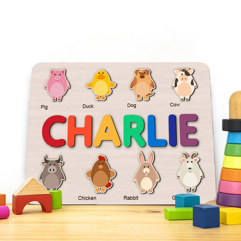 Animals Farm Personalized Name Puzzle - Wooden Montessori Learning Toys | Ziror