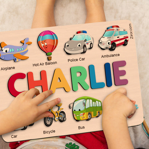 Transportations Personalized Name Puzzle - Wooden Montessori Learning Toys | Ziror