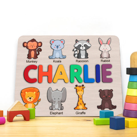 Animals 02 Personalized Name Puzzle - Wooden Montessori Learning Toys | Ziror