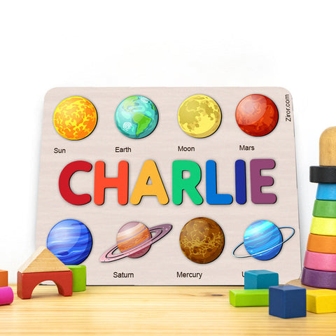 Solar System Personalized Name Puzzle - Wooden Montessori Learning Toys | Ziror