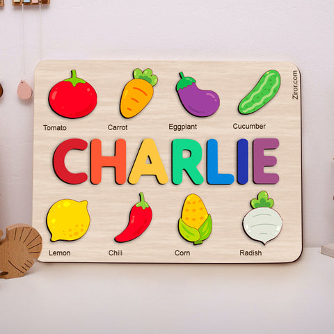 Vegetables 02 Personalized Name Puzzle - Wooden Montessori Learning Toys | Ziror