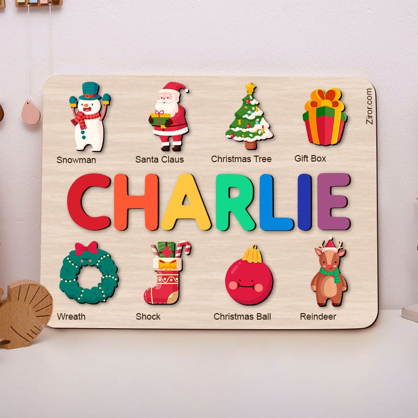 Christmas Personalized Name Puzzle - Wooden Montessori Learning Toys | Ziror