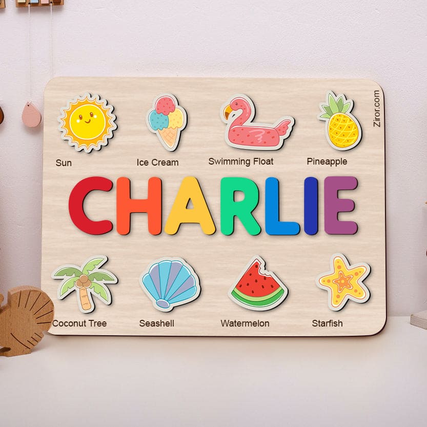 Beach Personalized Name Puzzle - Wooden Montessori Learning Toys | Ziror