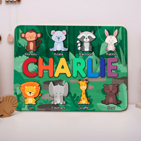 Animals 02 Personalized Name Puzzle - Wooden Montessori Learning Toys | Ziror