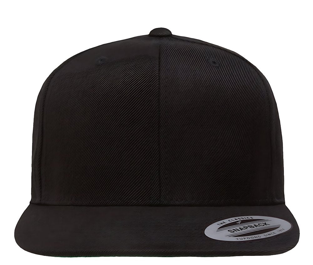 Flat brim snapback cap, black