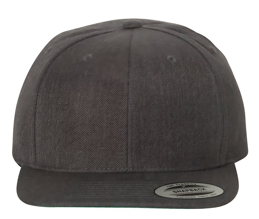 Flat brim snapback cap, dark heather
