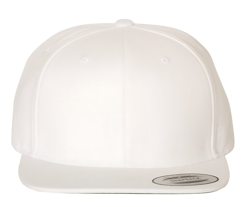 Flat brim snapback cap, white
