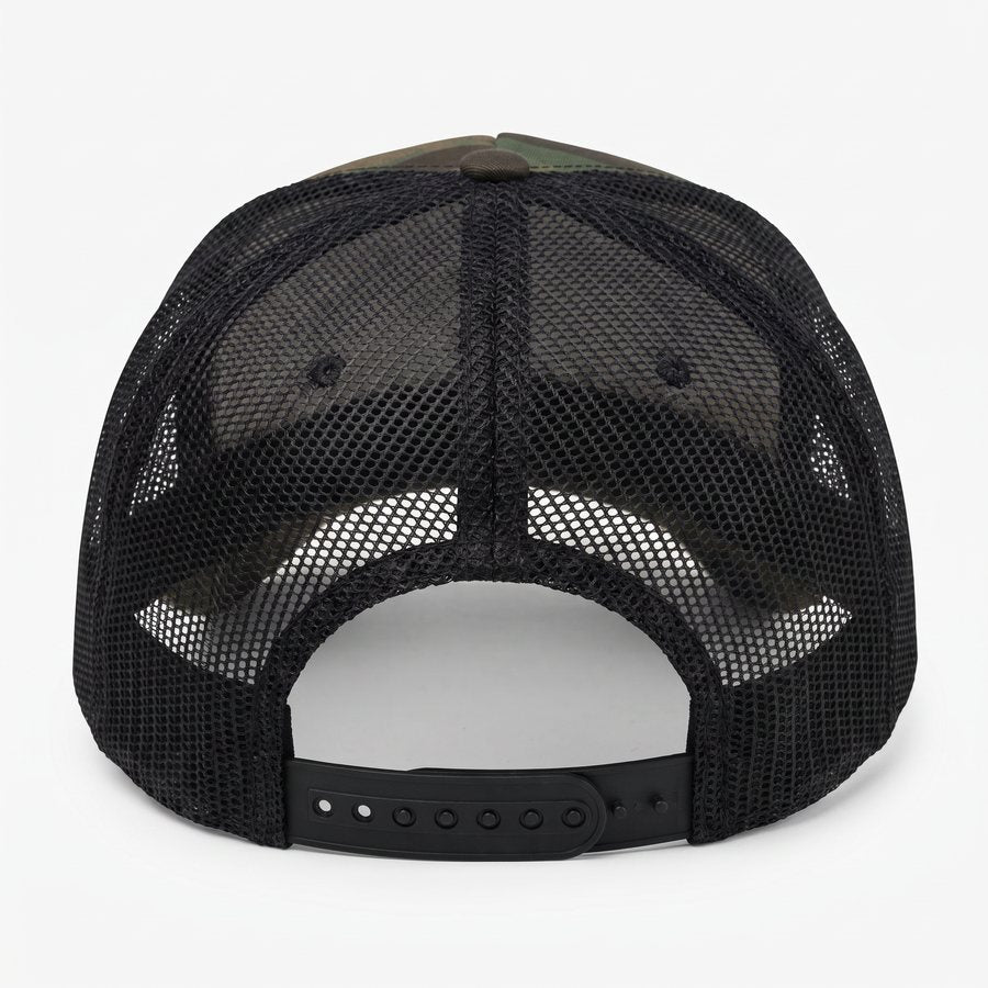 Back of the cap: black mesh panels and snapback closure
