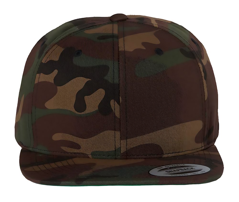 Flat brim snapback cap, green camo